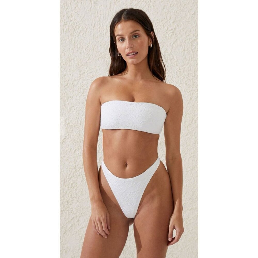 Cotton On Body Bikini Cheeky Bottom, Sz M & Sz‎ L Bandeau Top, 2 Piece Ivory NWT
